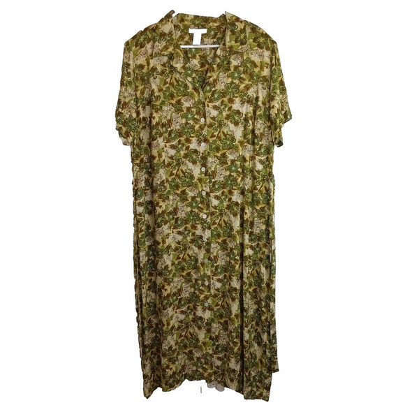 Anna Maxwell Dresses & Skirts - Vintage Anna Maxwell Womens Floral Maxi Dress Size 20W Green Button Front Hawaii